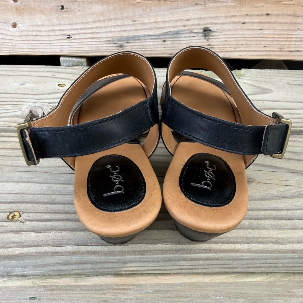 Boc Born Leather Sandals Black Double Strap Block Heel Buckle Open Toe Size 10 - Picture 9 of 15